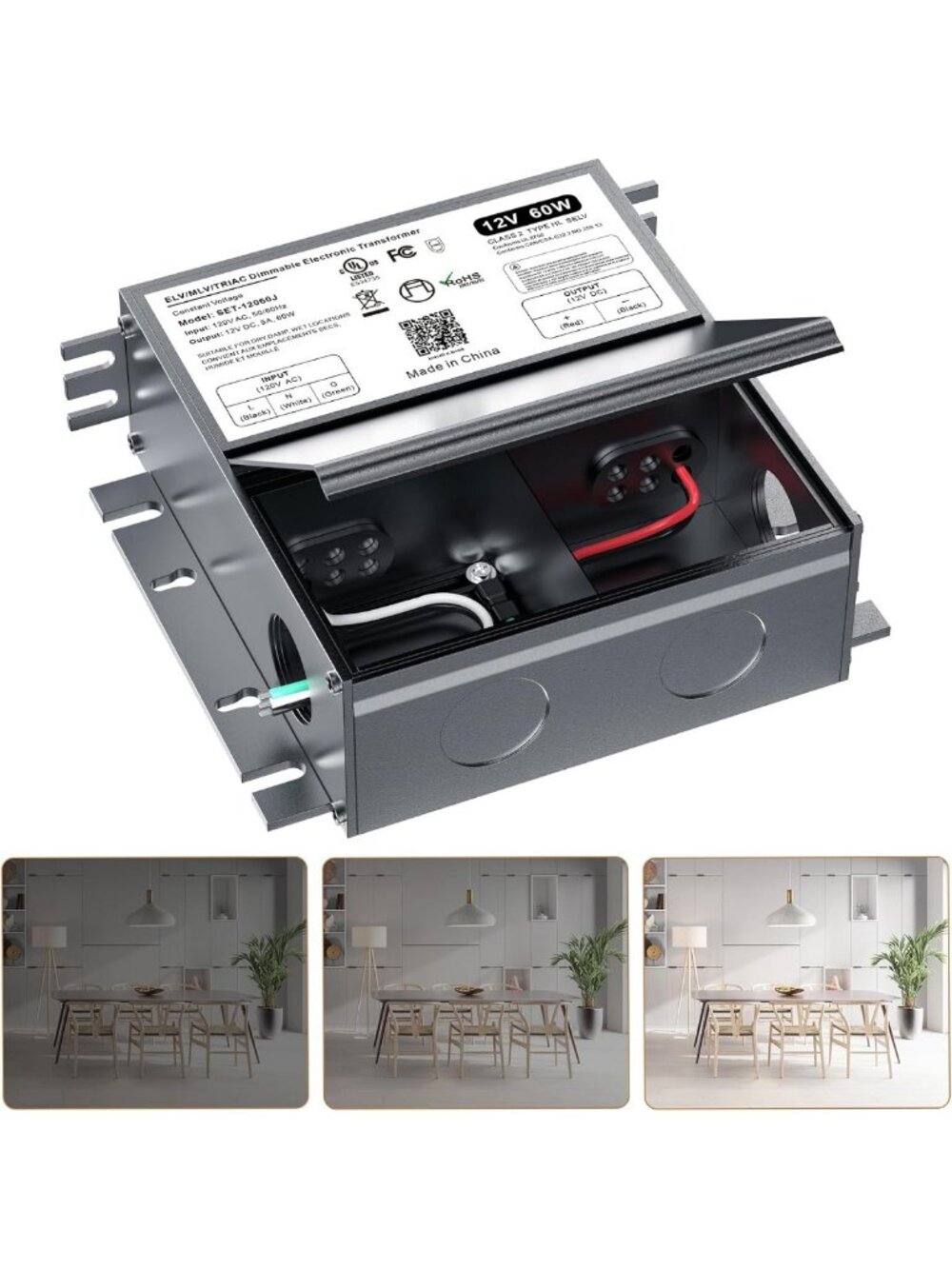 12V Dimmable LED Driver, 60W Triac ELV/MLV LED Transformer Compatible with